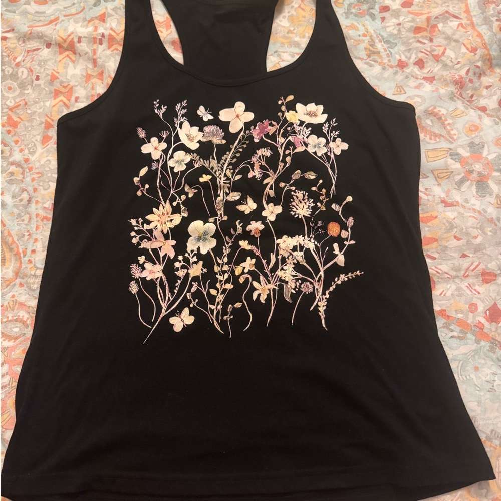 Floral Black Tank Top